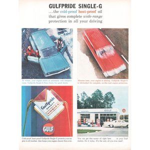 1961 Gulf Oil Gulfpride Single-G Vintage Print Ad Service Station Road Photo 60s